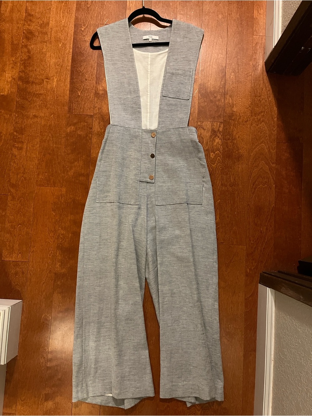 Tibi Light Gray Wide-Leg Sleeveless Jumpsuit
